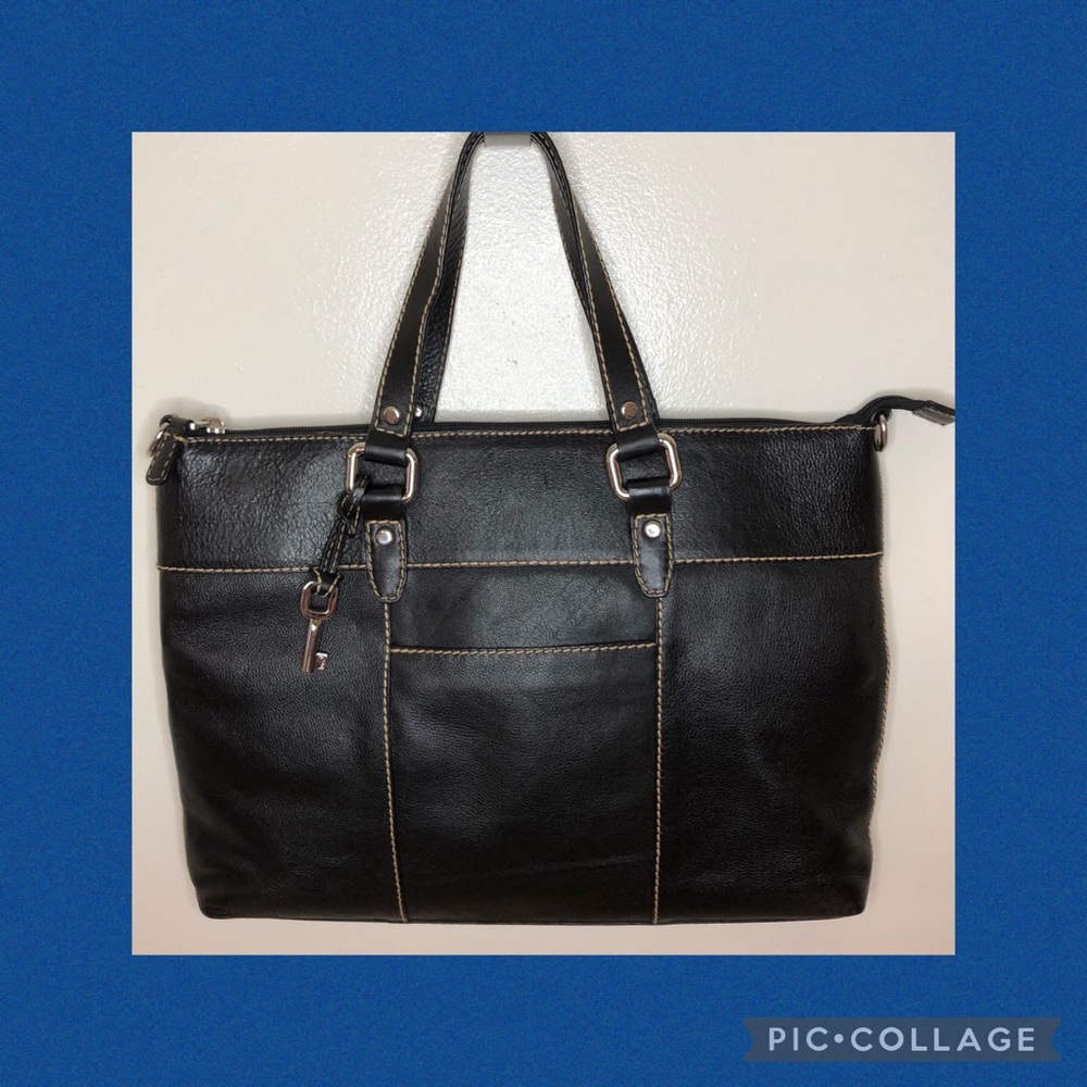 Fossil Pebbled Leather Zip Top Crossbody Tote Bag